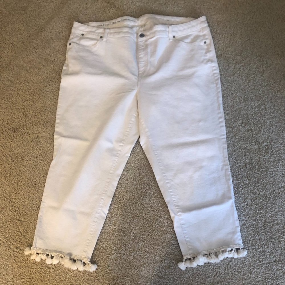 Off White Crop Jeans with Pom Poms - 24W